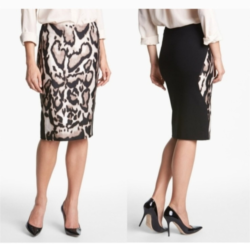 Diane Von Furstenberg Mae Mikado Leopard Bark Pencil Skirt Size 10 NWT Corporate